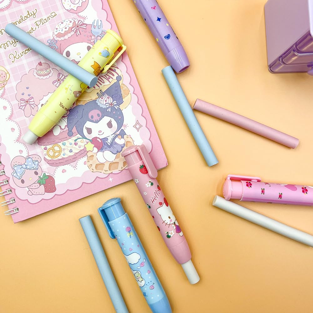 5 borradores a presión de dibujos animados, retráctiles de goma Kawaii para niños, para escribir dibujos, divertidos borradores de estudiantes,