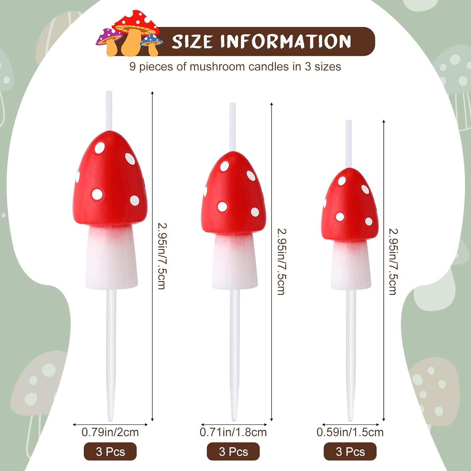 Velas de cumpleaños de 9 piezas de velas de hongos del bosque, decoraciones para tartas de hongos, decoración de pastel de hongos