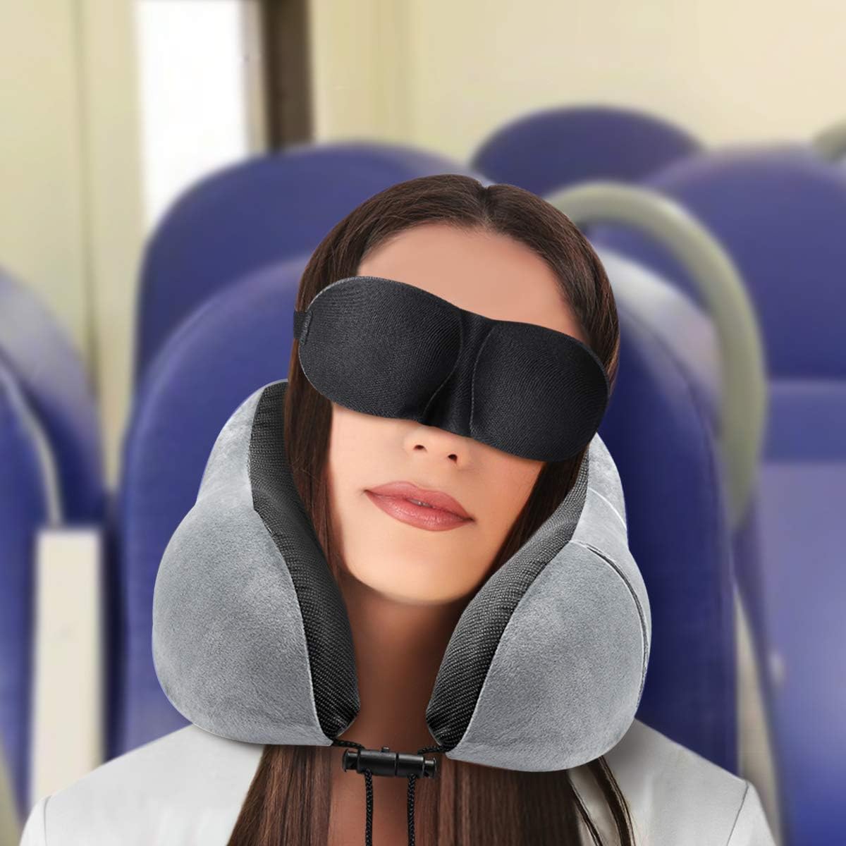 DYD Almohada de viaje de espuma viscoelástica para el cuello para avión, funda de terciopelo lavable, almohada ergonómica de apoyo para el cuello