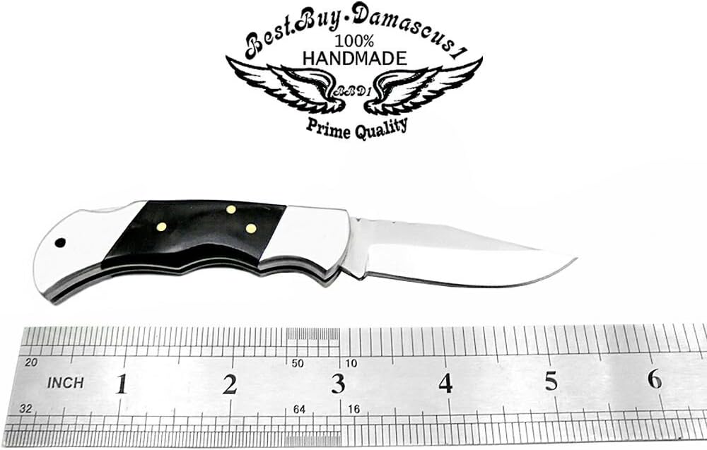 Cuchillo plegable de acero inoxidable 420cs Cuchillos de caza plegables de 5.5 pulgadas de cuerno de búfalo negro Handel cuchillo de senderismo –