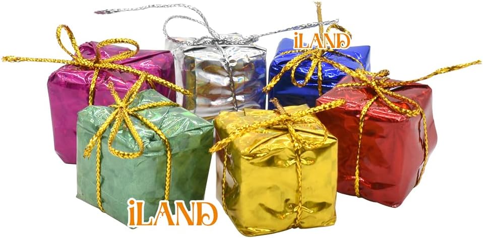 iLAND Accesorios de casa de muñecas para decoración de Navidad, árbol de Navidad en miniatura brillante con regalos para puerta de elfo y puerta de