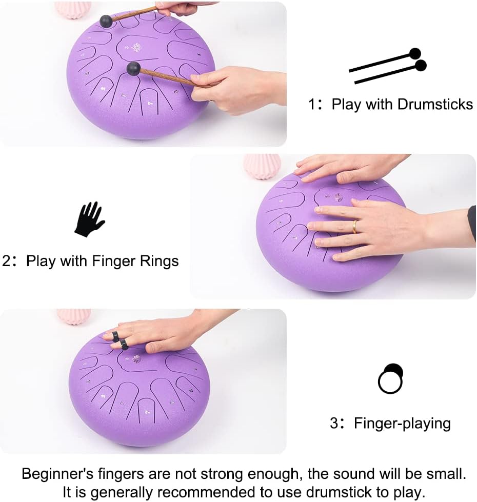 Tambor de lengua de acero de 12 pulgadas, 15 notas, instrumentos musicales, instrumento de percusión de tambor de mano, con bolsa suave, libro de