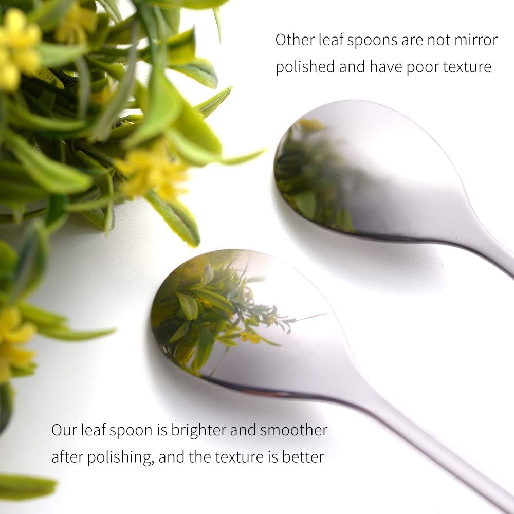 AnSaw 16 cucharas de café de hoja plateada y tenedores de postre, cubiertos de acero inoxidable de 4.7 pulgadas para té, aperitivos, degustación,