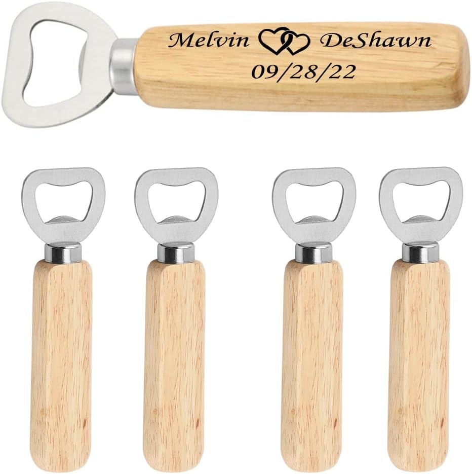 Abridor de botellas de cerveza personalizado, sacacorchos, regalos de fiesta de boda, regalo para invitados, abrebotellas de madera personalizada a