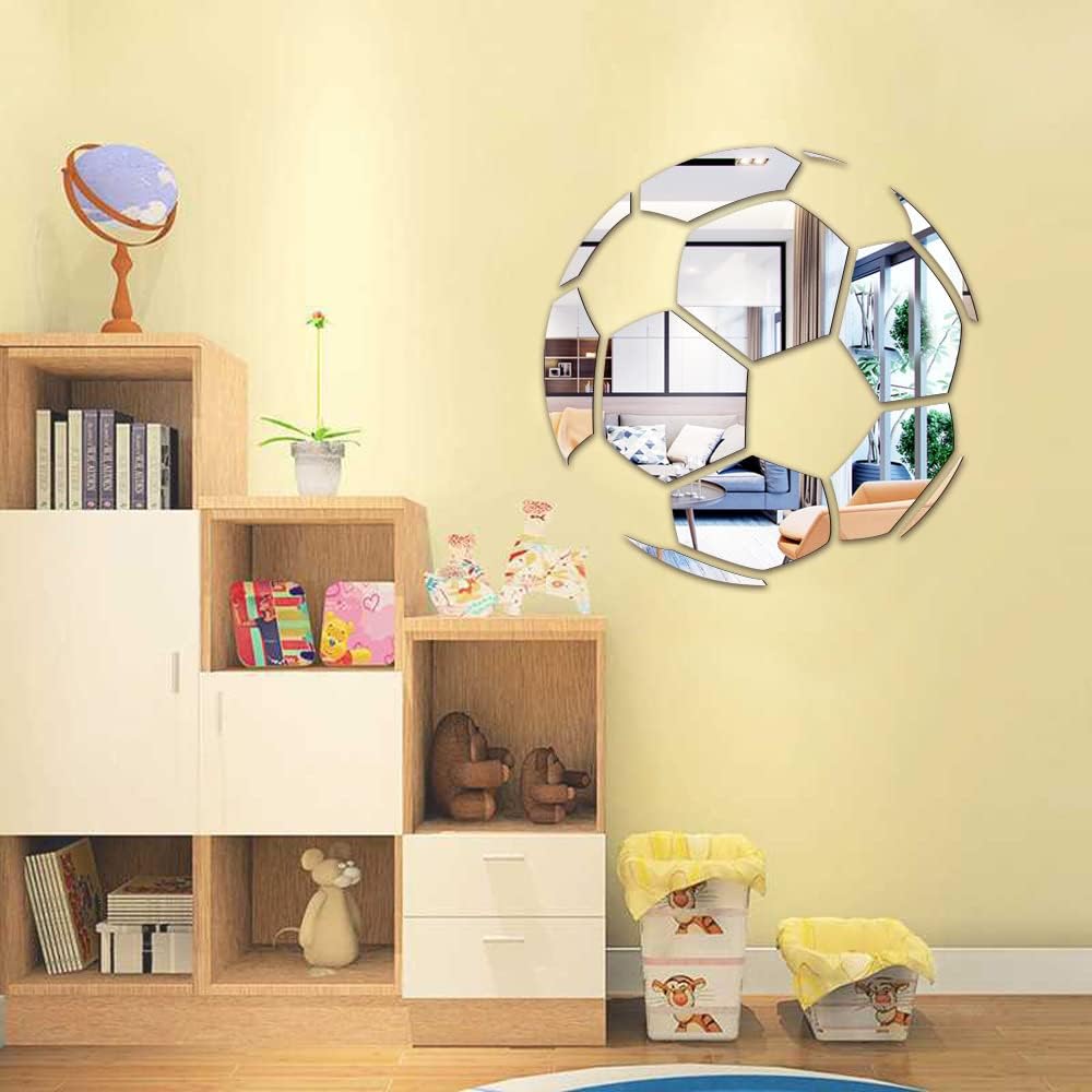 ufengke Adhesivo de pared de espejo de fútbol acrílico 3D pegatinas de pared para niños y niñas, sala de estar, dormitorio, decoración de pared