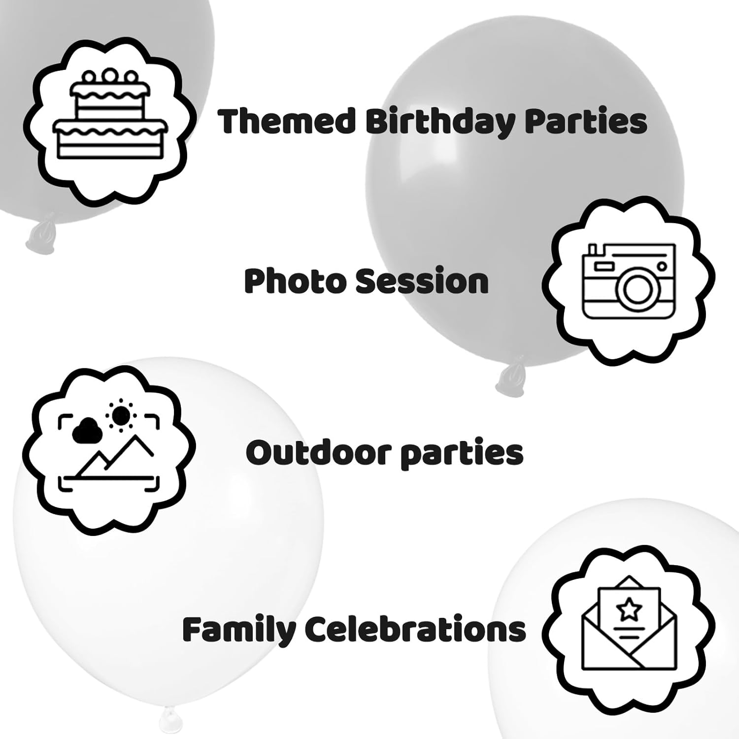 100 globos blancos y negros de látex gruesos de 12 pulgadas para decoraciones de cumpleaños, bodas, fiestas de graduación (globo blanco negro)