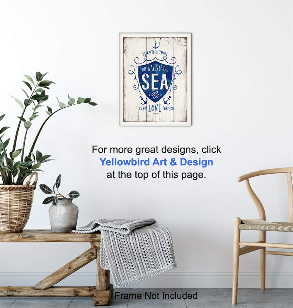Mightier Than the Waves Religious Scripture Wall Decor – Nautical Beach House, Ocean Home Decoration – Bible Verse Wall Art – Gift for