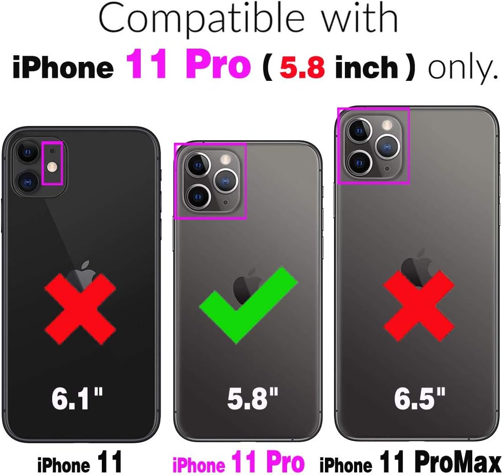Asuwish Funda de teléfono para iPhone 11 Pro 5.8 Funda tipo cartera con protector de pantalla de vidrio templado RFID delgado soporte para tarjeta
