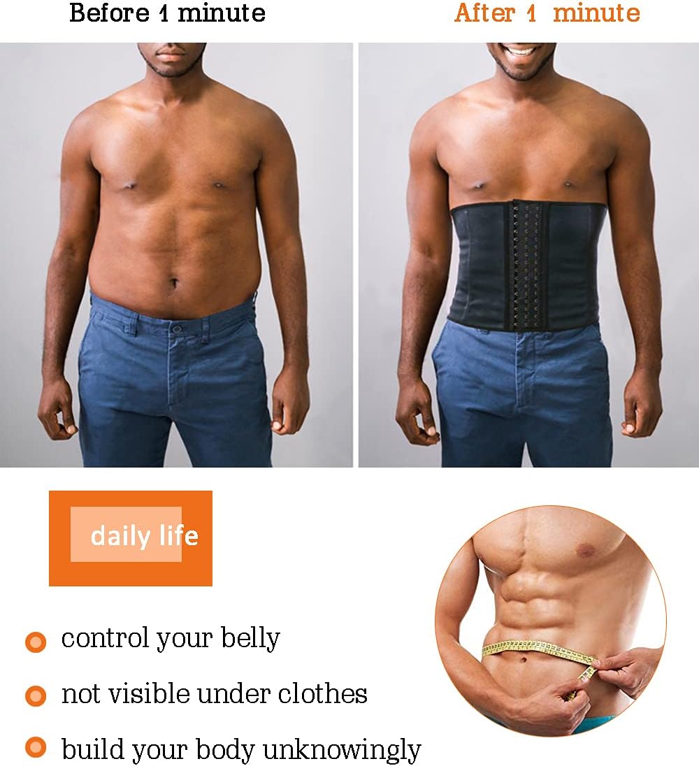 GainKee 100% látex hombres cintura entrenador corsés con hueso de acero sudor cinturón sauna traje para fitness cuerpo shaper