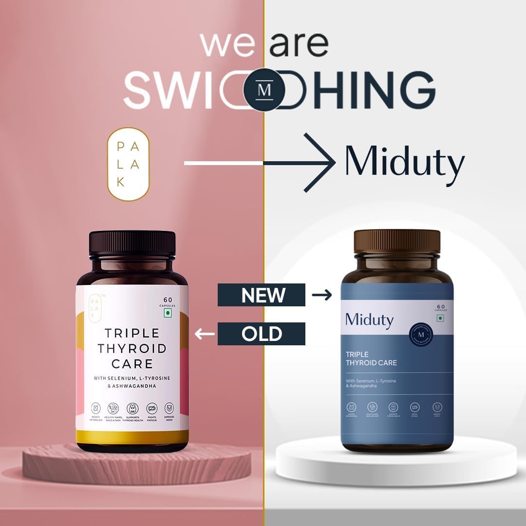 Palak Note Miduty Triple Thyro Care – Selenio, algas marinas, L-tirosina, zinc, Ashwagandha, B1 (paquete de 60 cápsulas)