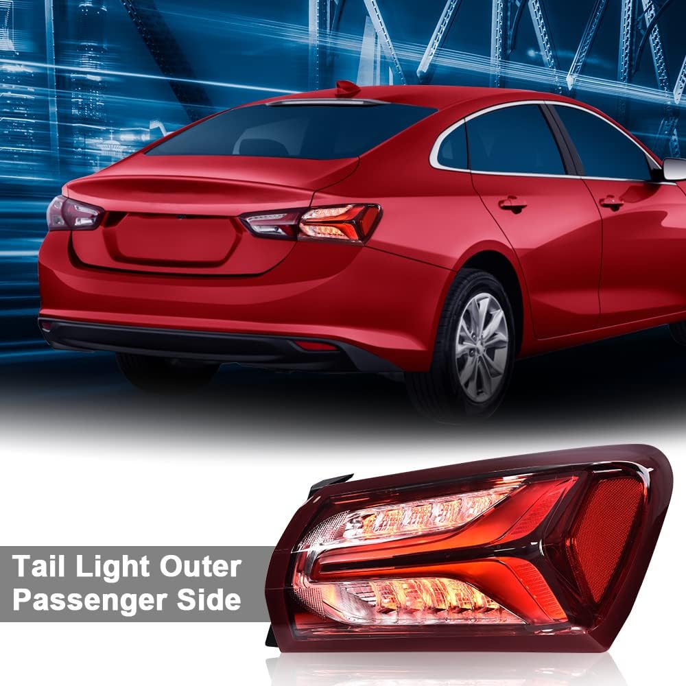 G-PLUS Lámpara de luz trasera LED compatible con Chevy Malibu 2019 2020 2021 2022 exterior derecha derecha lateral del pasajero, luces traseras,