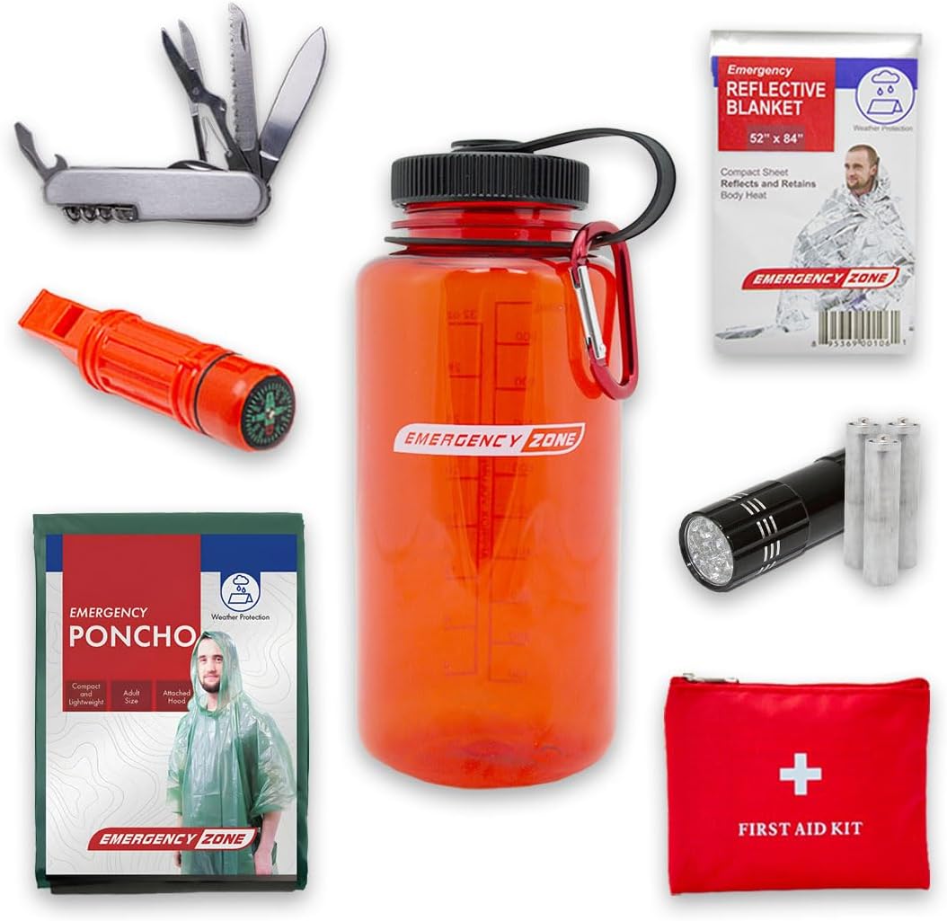 Emergency Zone Kit básico de botella de supervivencia  Kit de suministros de emergencia compacto para artículos esenciales de campamento, espacio de
