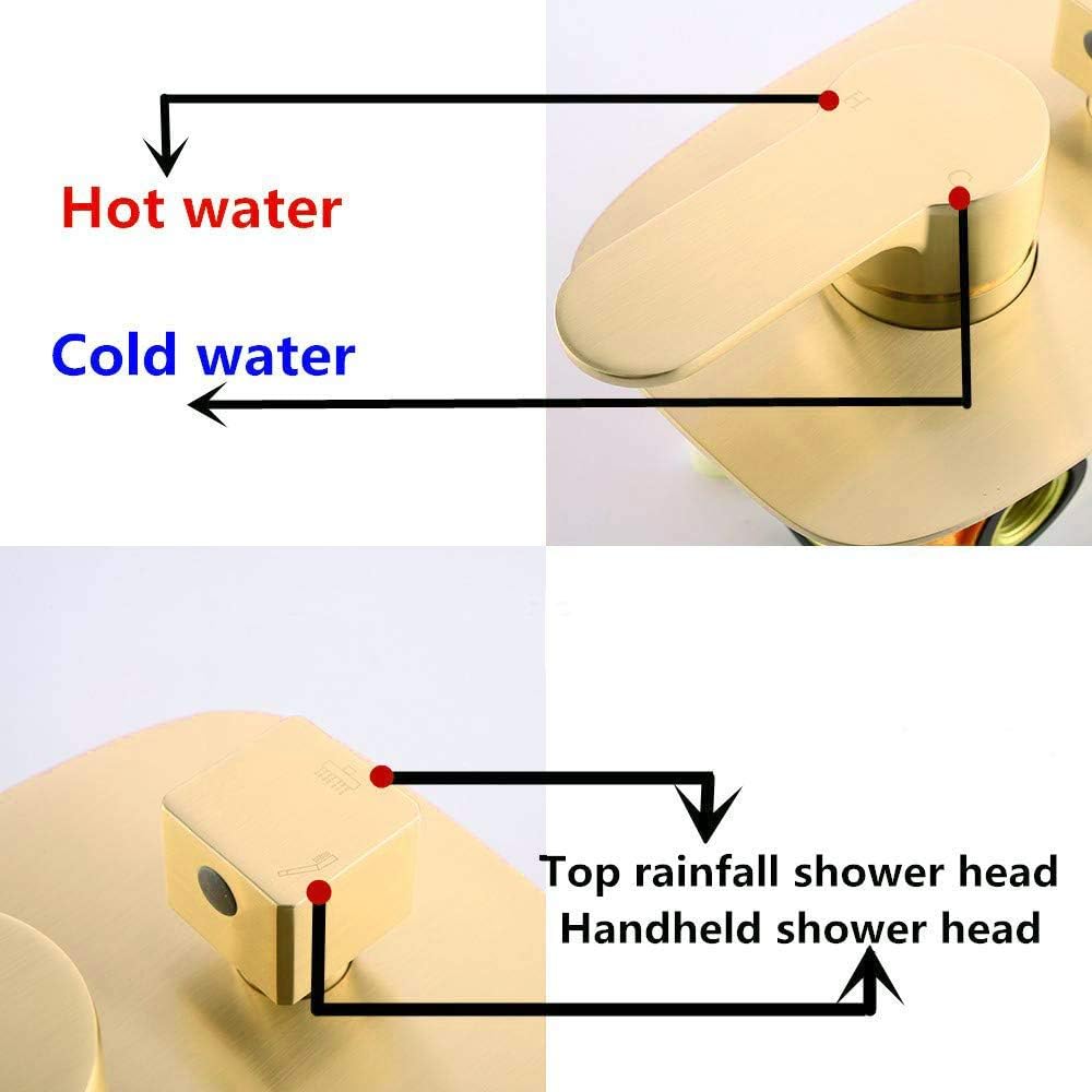 AYIVG Baño latón 10 pulgadas montaje pared techo lluvia sistema mezclador sistema mezclador (montaje en techo, oro cepillado)