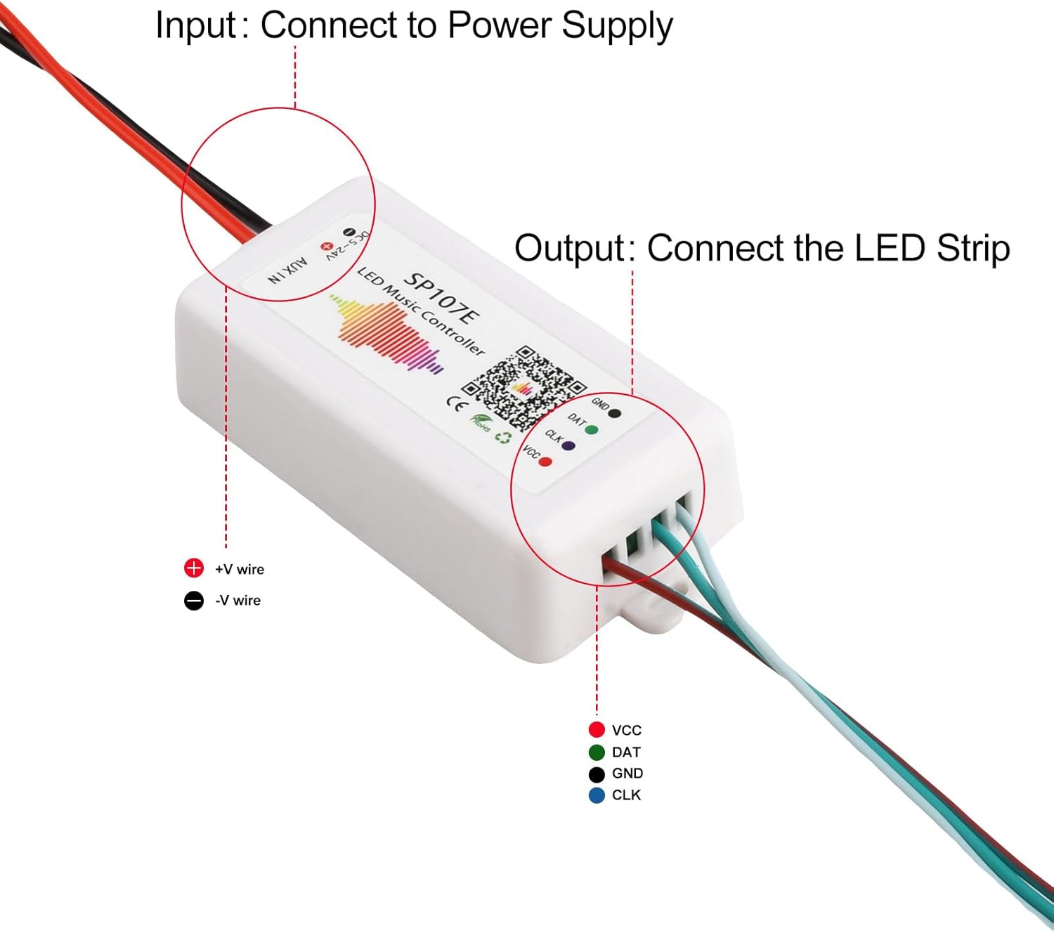 SP107E Controlador de luz LED de píxeles direccionables DC 5V-24V con música móvil BT para WS2812B, WS2801, WS2813 compatible con varios chips LED
