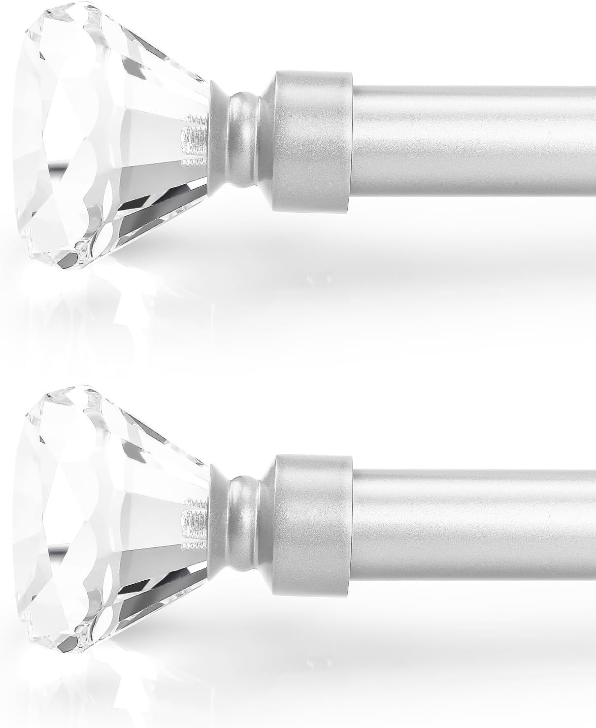 Barra de cortina decorativa de níquel satinado con remates de cristal de diamante, barra de ventana de 1 pulgada de diámetro, longitud ajustable de
