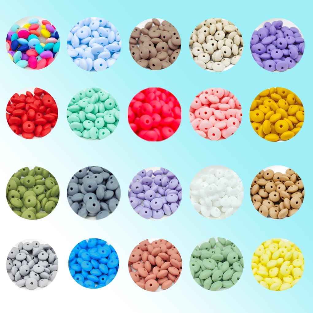 Mulutoo 100 cuentas de silicona de lentejas de 0.472 pulgadas (0.472 in), kit a granel de cuentas de silicona para llavero, collar, pulsera,