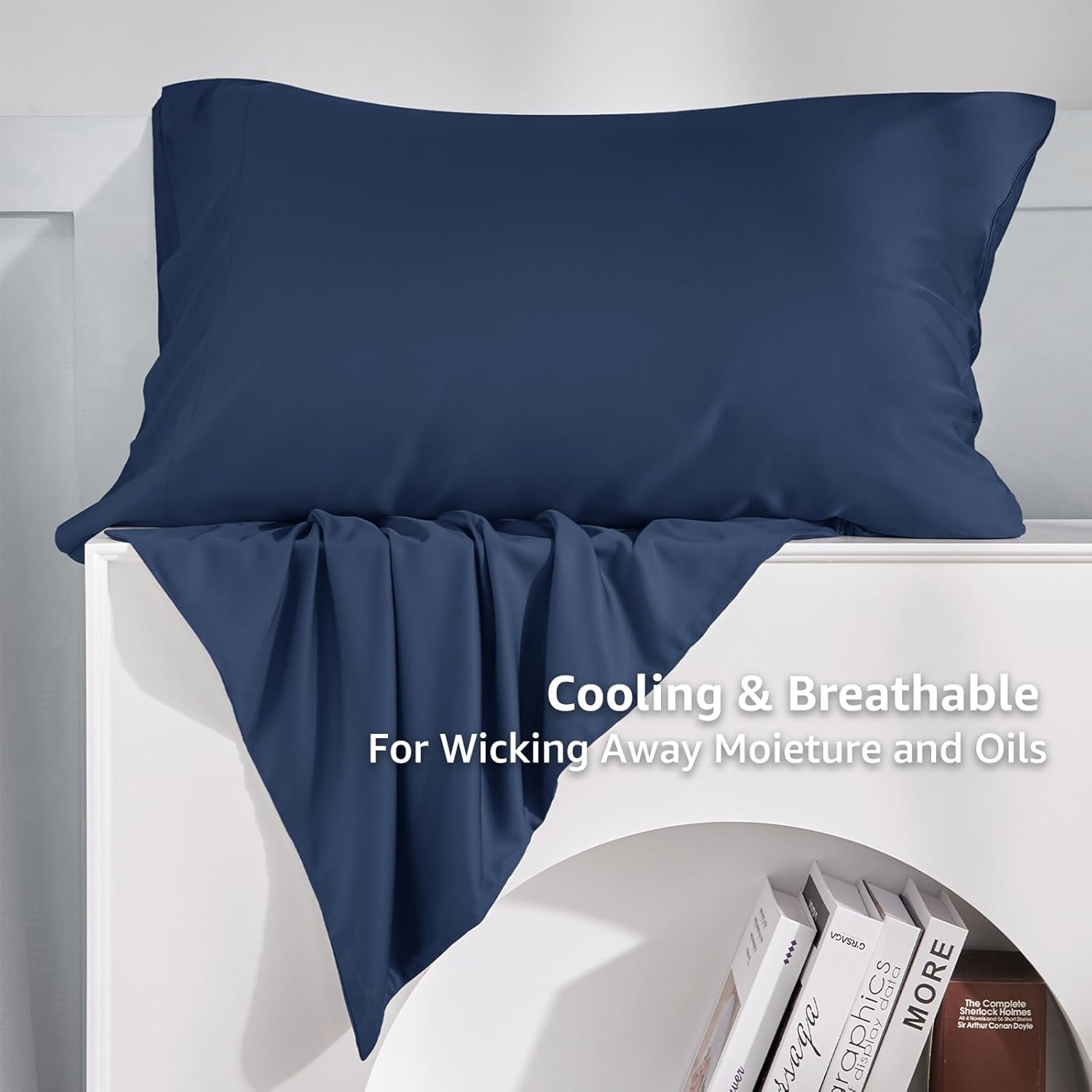 CozyLux Juego de 2 fundas de almohada color azul marino tamaño King, rayón derivado de bambú refrescante con cierre de sobre, fundas de almohada