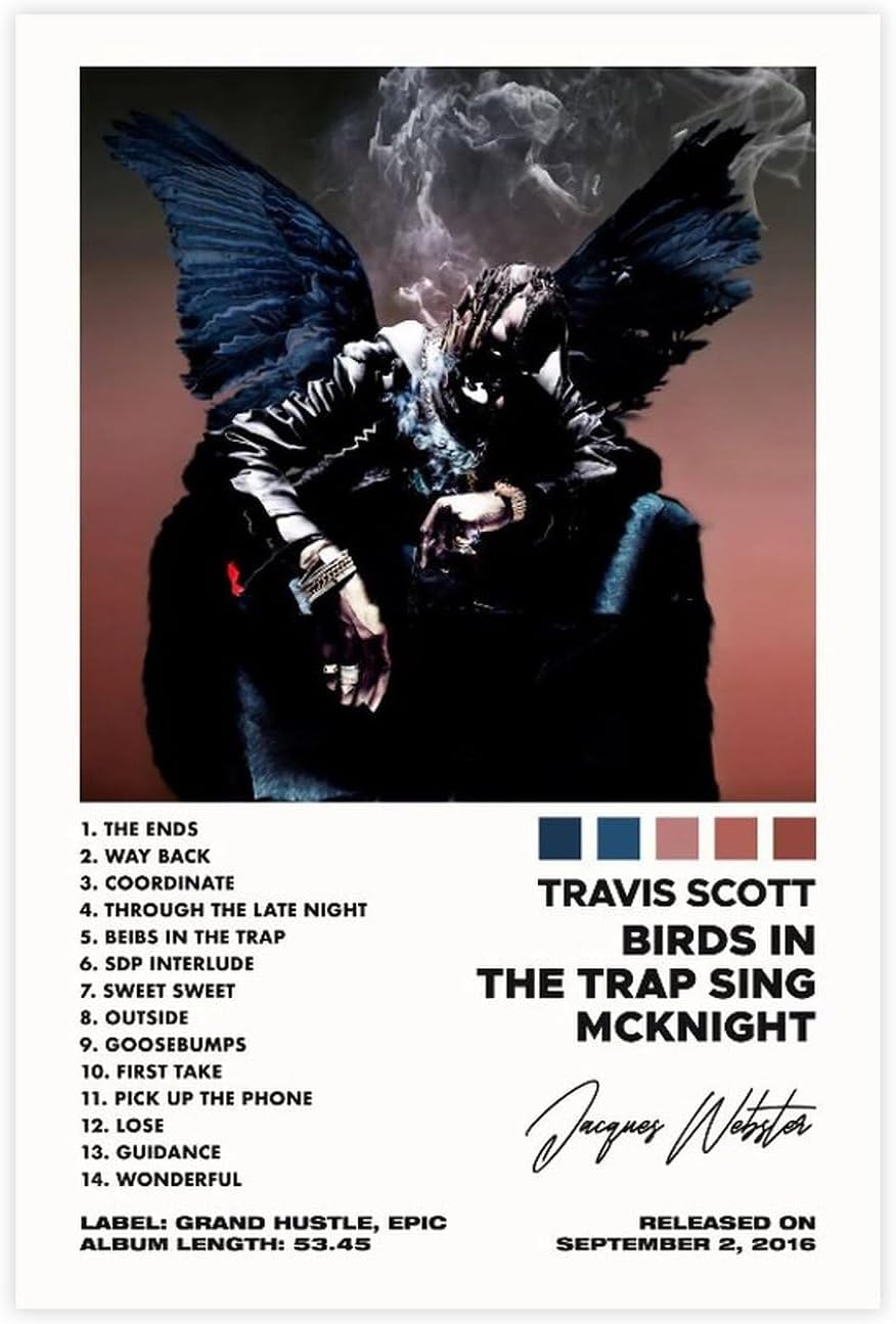 Póster de Travis Scott Limited (1) Póster en lienzo con texto en inglés “Birds In The Trap Sing McKnight” (1) póster en lienzo para decoración de