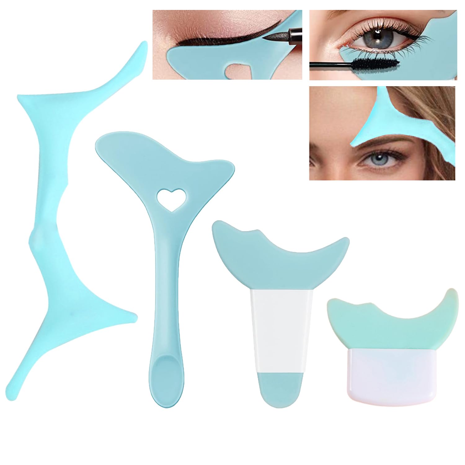 4 plantillas todo en uno para delineador de ojos, puntas de alas, deflector de sombra de ojos, protector de pestañas de rímel + ayuda de silicona