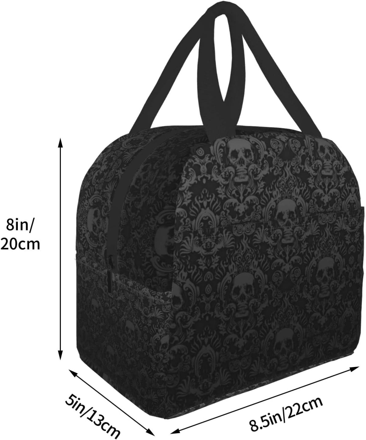 Bolsa de almuerzo aislada de calavera negra gótica con bolsillos, para mujeres y hombres, reutilizable, portátil, térmica, para el trabajo, picnic,