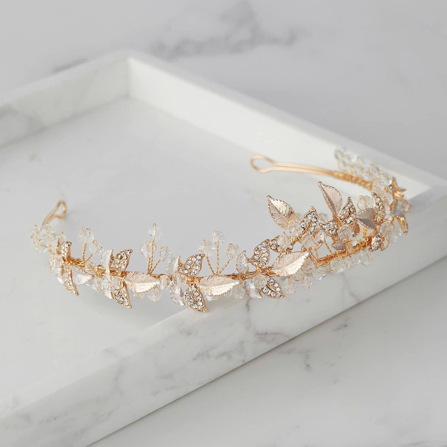 SWEETV Diadema de novia tiara para novia, tocados de boda para novia, accesorios para el cabello para boda, graduación, fotografía