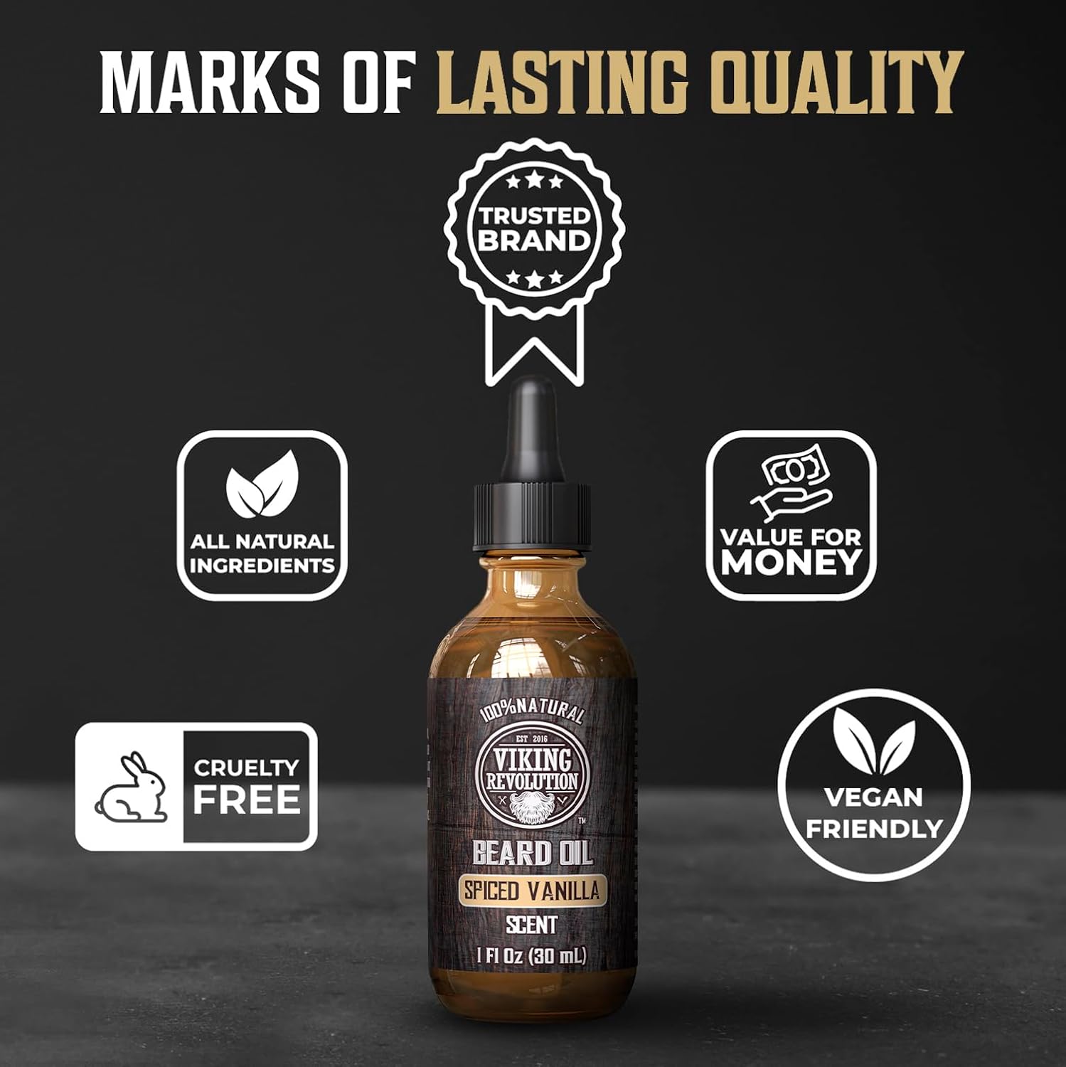 Viking Revolution Aceite de barba de vainilla con especias para hombres, aceite natural para barba con argán y aceite de jojoba, suavizante de