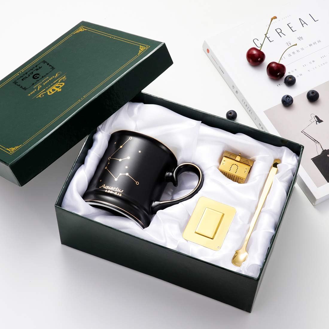 Adorable taza de café de cerámica  Hermoso juego de tazas de té de 14 onzas con infusor y cuchara a juego  Taza grande de cerámica  Apta para