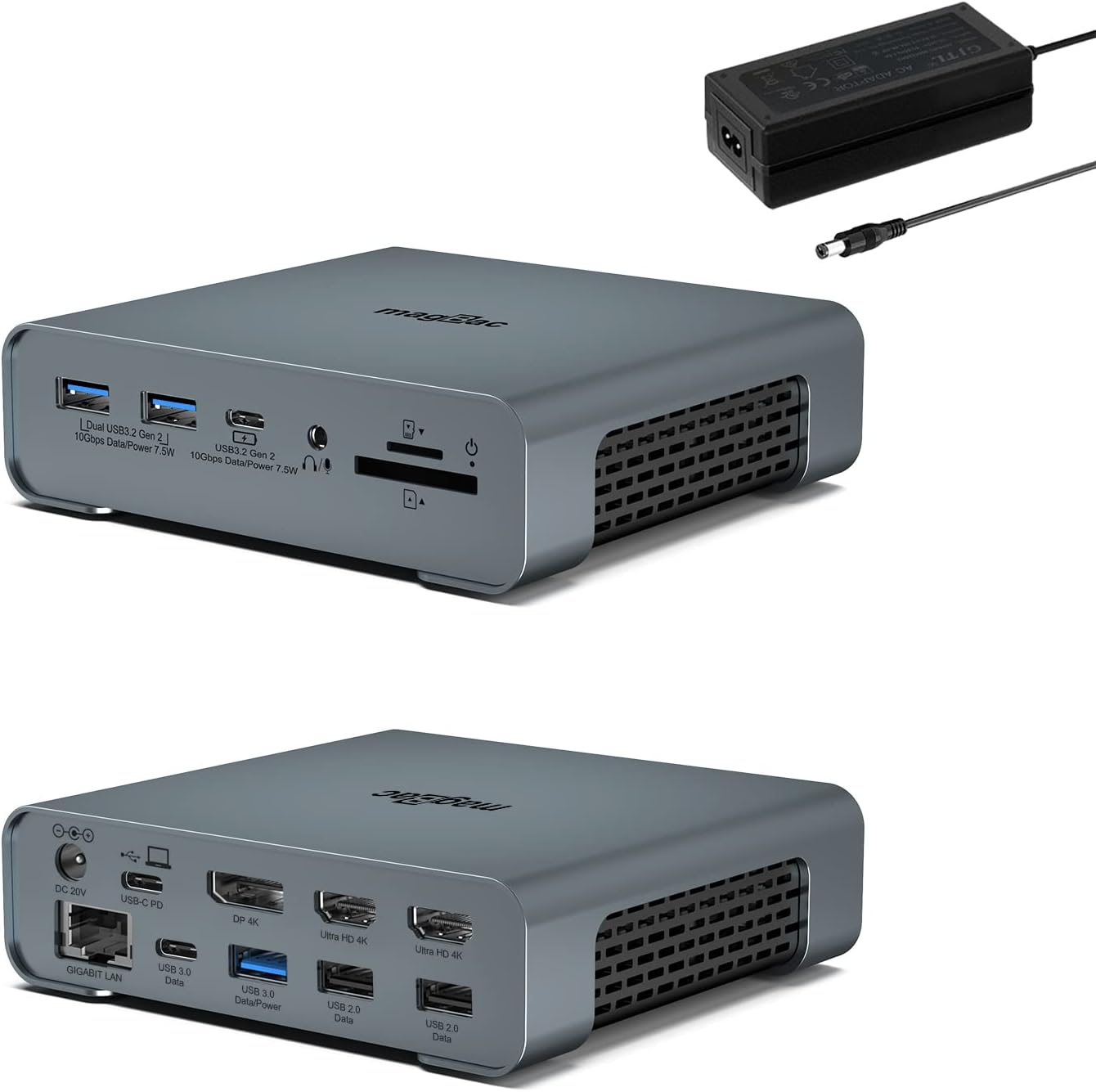 Estación de acoplamiento USB C con monitor triple, estación de acoplamiento para laptop 16 en 1, base USB C con 2 HDMI, 4K60Hz DP, 8 puertos USB,