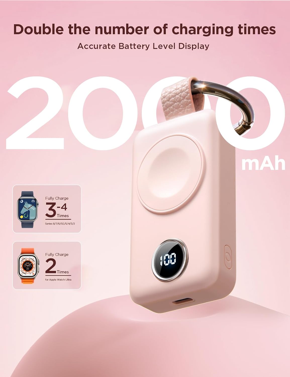 JOYROOM Cargador inalámbrico portátil de 2000 mAh compatible con Apple Watch Series 98765432SEUItra 2Ultra, cargador magnético compacto para iWatch,