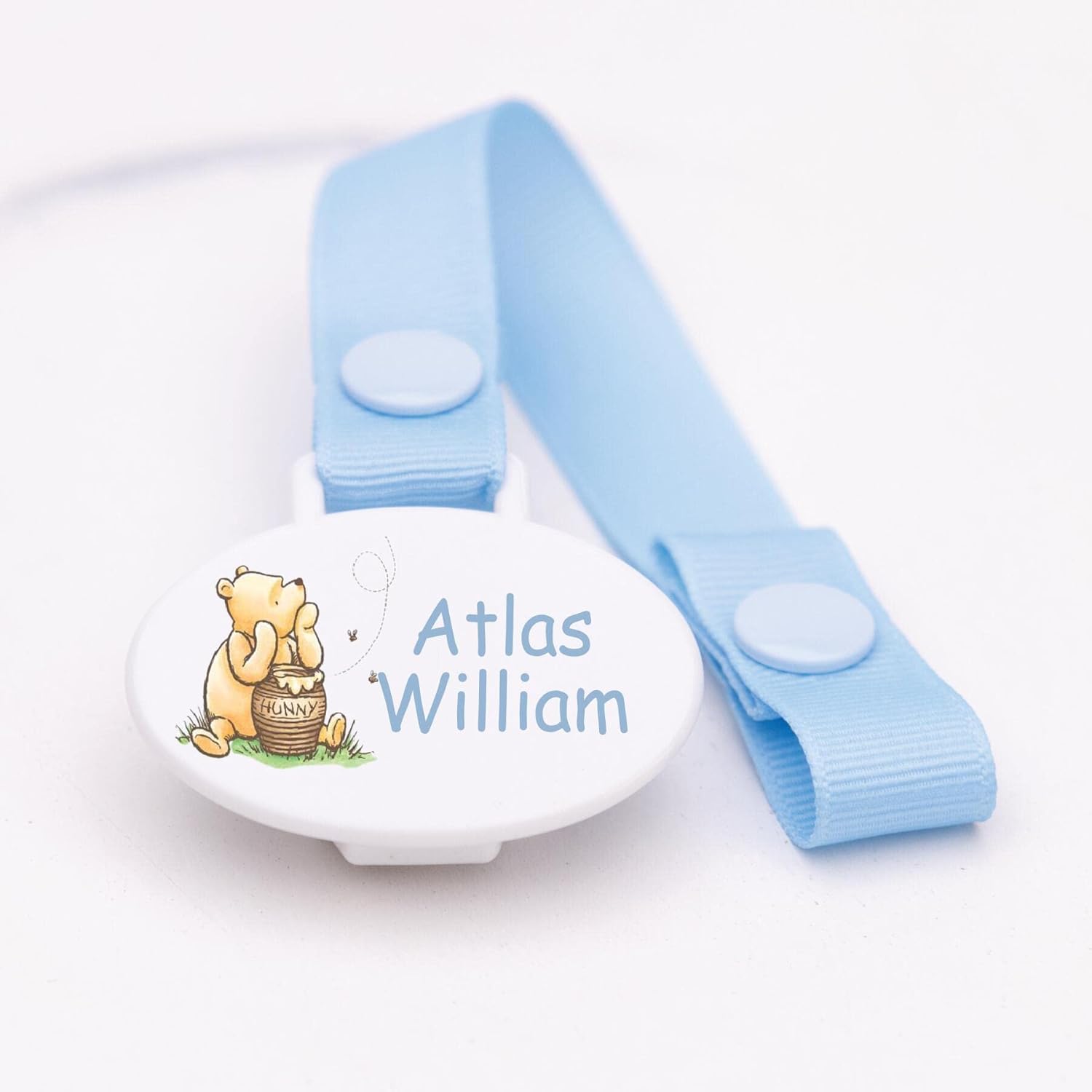 Juego personalizado con clip para chupete y cinta, chupete, 0-6 meses, 6 a 18 meses, Winnie The Pooh, bebé niño o niña, azul o rosa, tu elección de