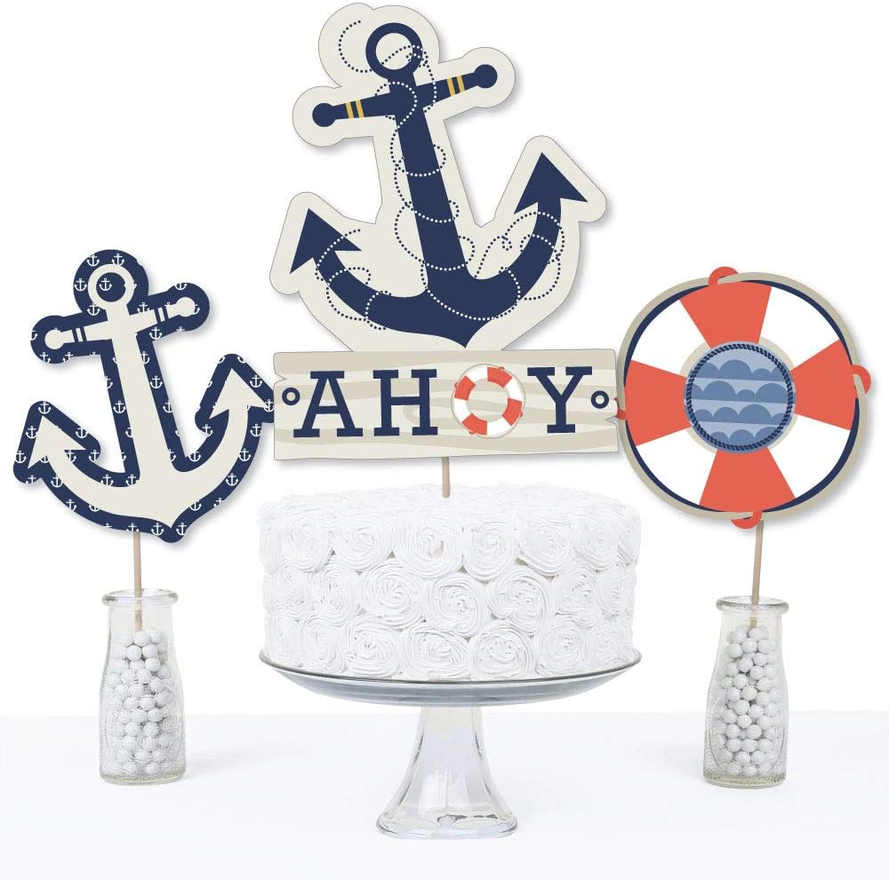 Big Dot of Happiness Ahoy – Juego de 15 palos náuticos para centro de mesa de baby shower o fiesta de cumpleaños