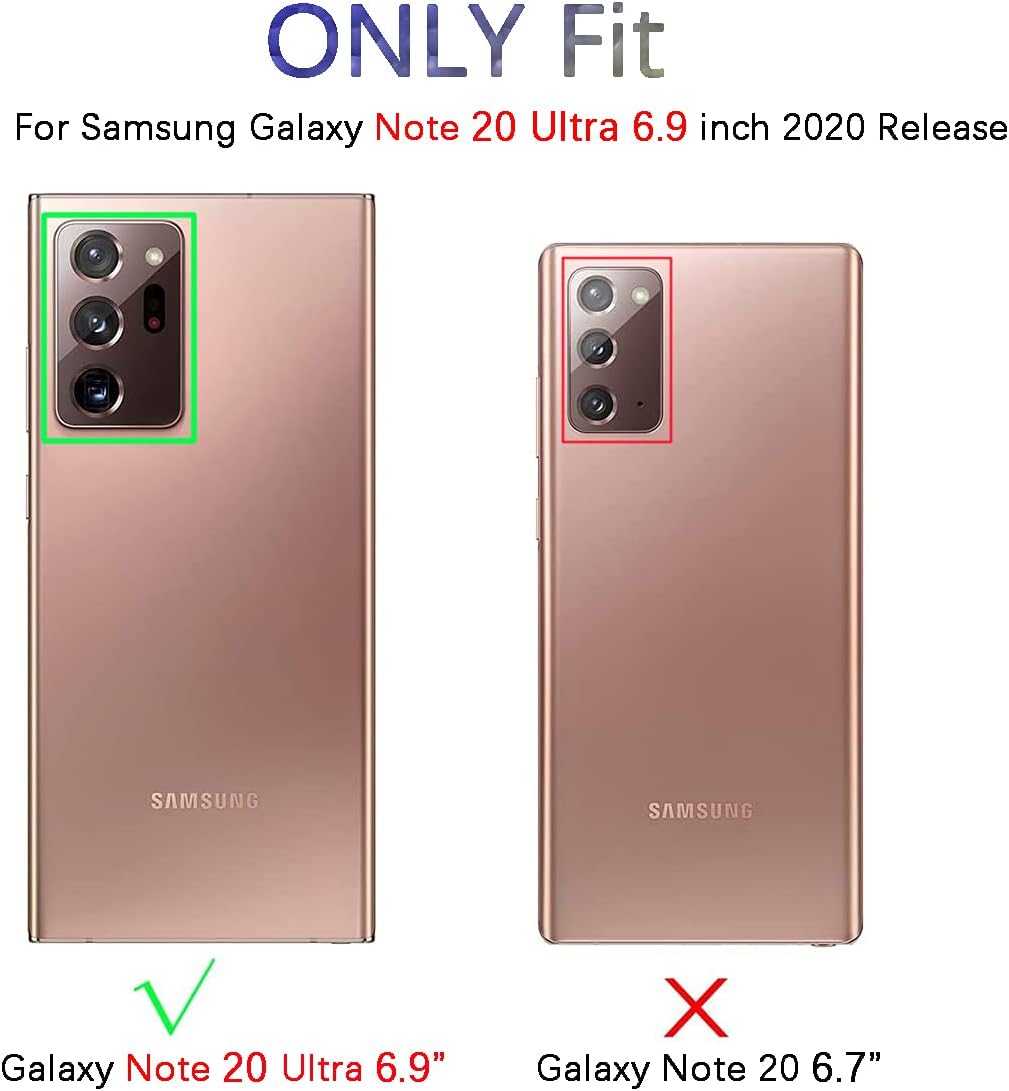 Funda tipo cartera para Galaxy Note 20 Ultra con ranura para identificación, resistente a los arañazos, de doble capa, carcasa de goma de