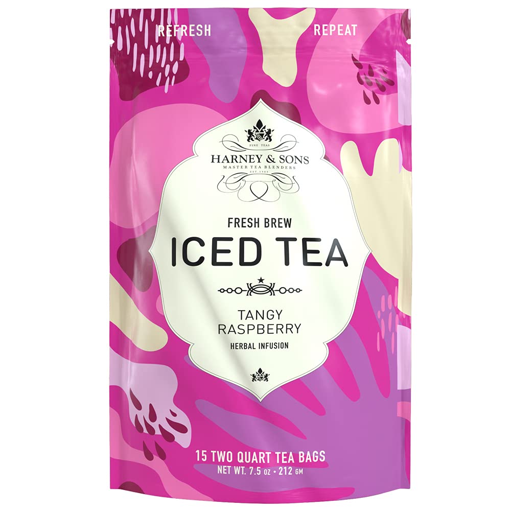 Harney & Sons Té helado de frambuesa picante, cerveza fresca, prepara hasta 30 cuartos de galón, 15 unidades