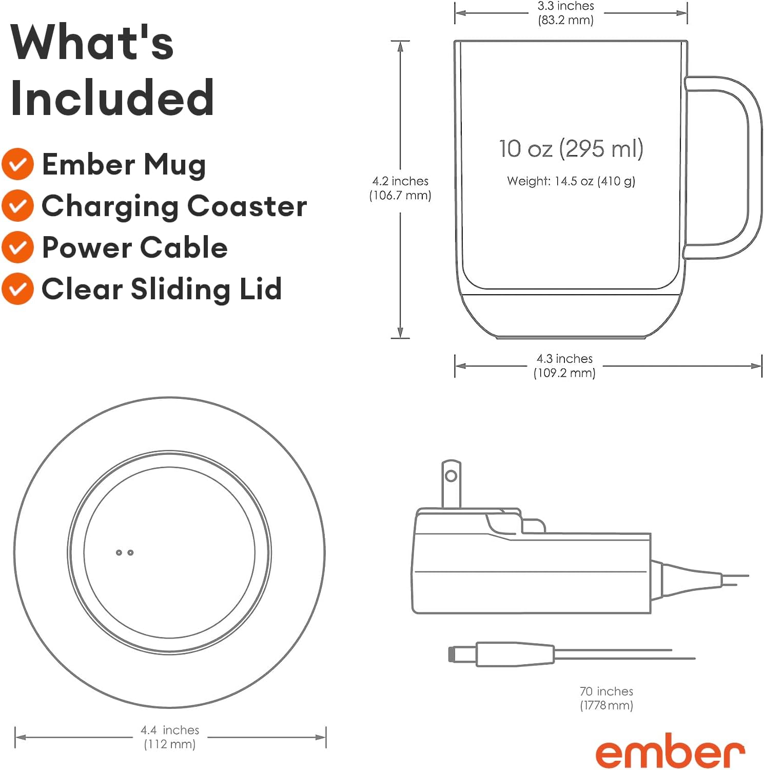 Ember – Taza inteligente con control de temperatura, 2, 10 onzas, oro rosa, duración de la batería de 1.5 horas, taza de café térmica controlada por