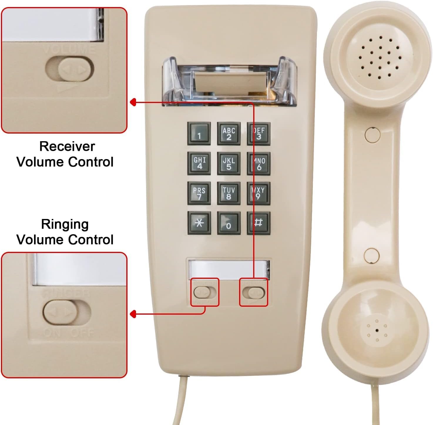 OGQ Teléfono de pared retro para teléfono fijo vintage de pared con timbre mecánico antiguo montado en la pared con cable con control de volumen
