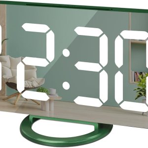 WulaWindy Reloj despertador digital, pantalla LED de espejo grande, con cargador USB, función de repetición, modo tenue, para colgar en la pared WulaWindy Reloj despertador digital, pantalla LED de espejo grande, con cargador USB, función de repetición, modo tenue, para colgar en la pared