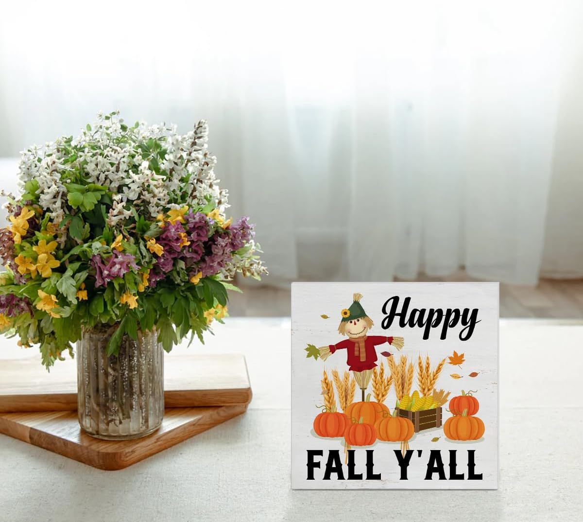 Cartel de madera de otoño para decoración del hogar, letrero cuadrado de madera de otoño, decoración de escritorio, calabazas de otoño, bloque de
