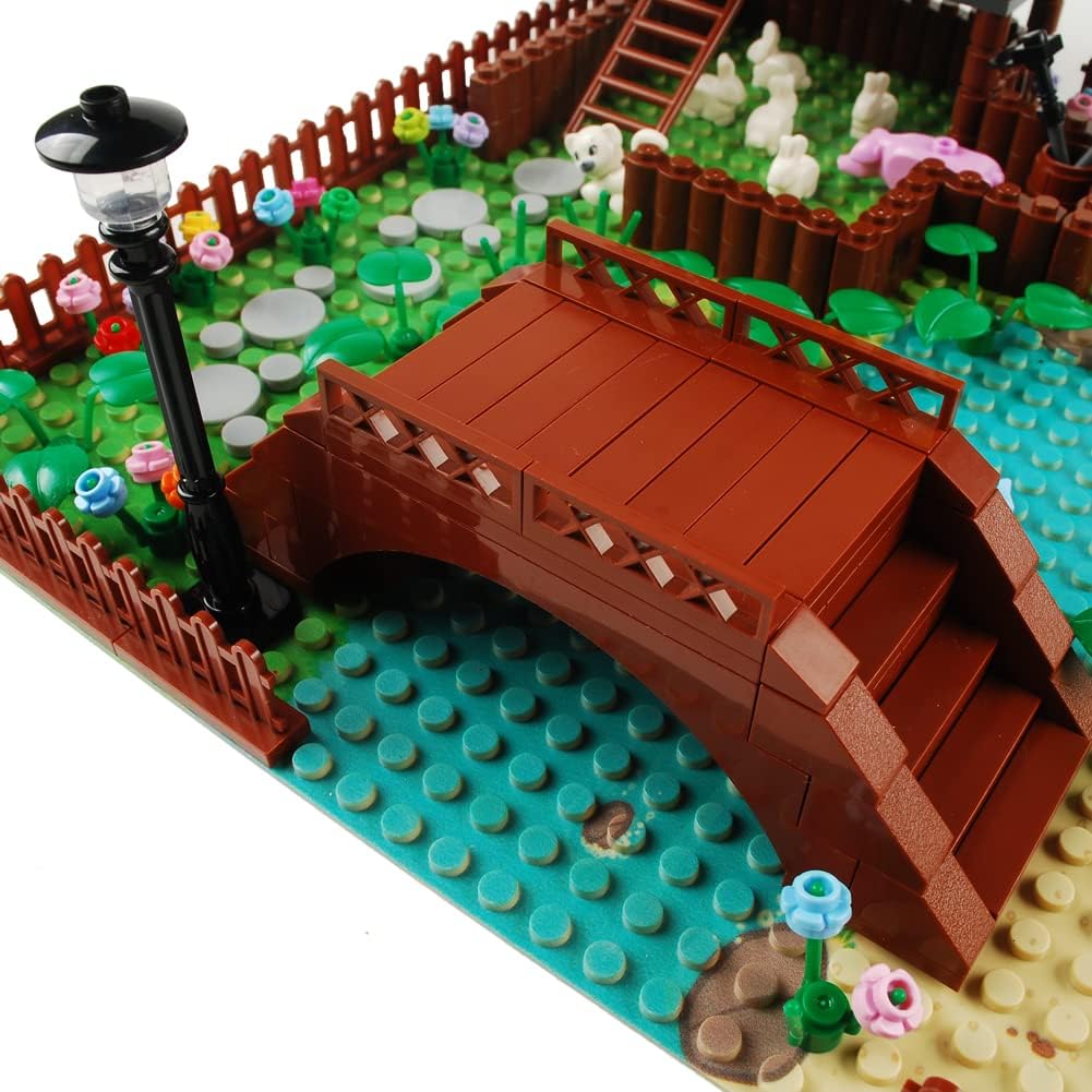 Bloques de construcción de granja de jardín, accesorios de sedería de parque, juego de plantas de ladrillos de construcción, juego de construcción