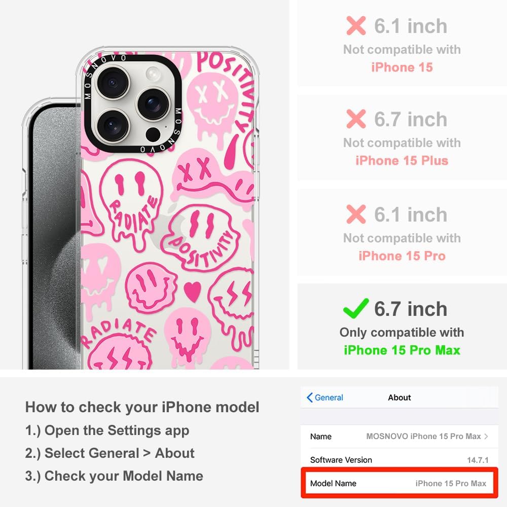 MOSNOVO Buffertech – Funda compatible con iPhone 15 Pro Max, impacto de caída de 6.6 pies, tecnología antidespegable, funda transparente de