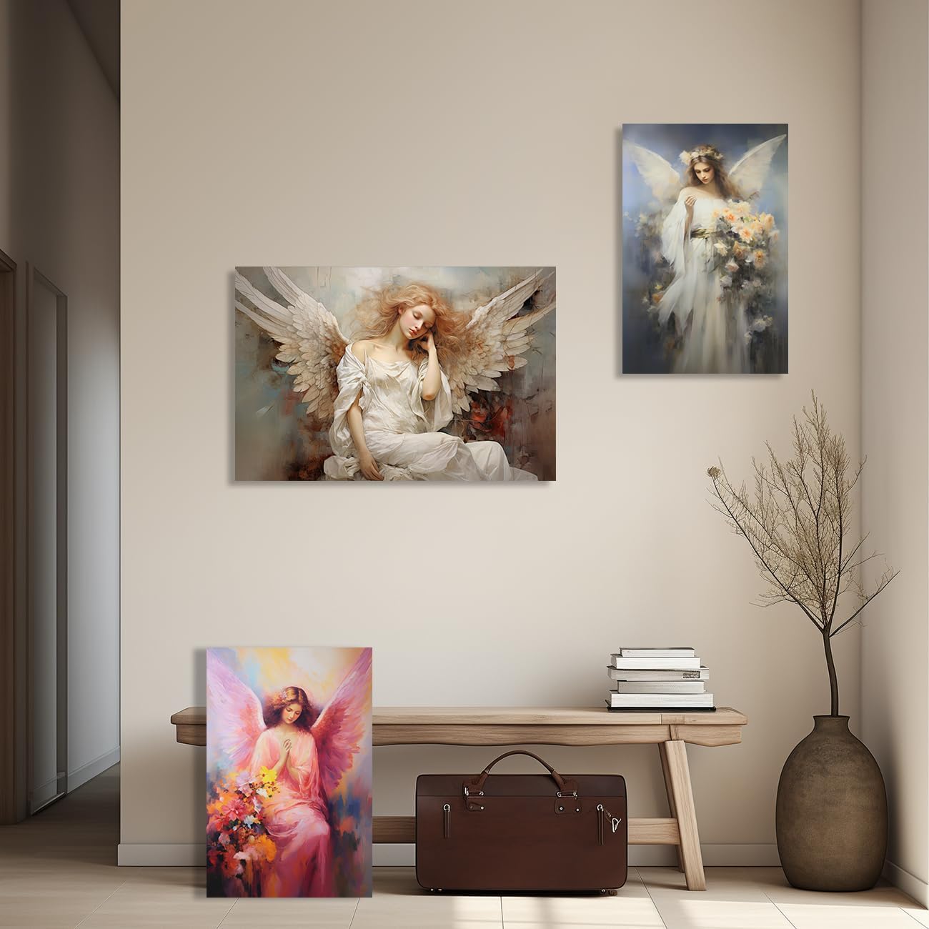 QIXIANG Imágenes de ángel para pared, lienzo abstracto de ángel con alas de ángel, impresiones vintage para decoración de oficina y hogar (12.00 x