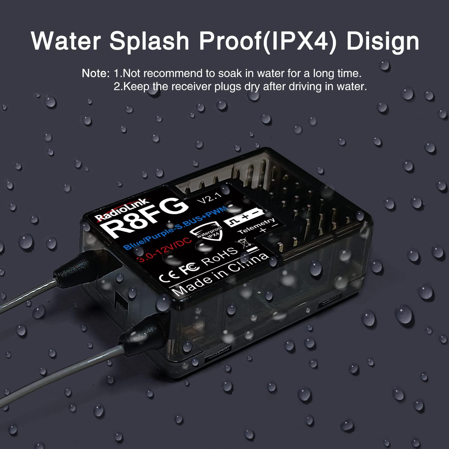 Radiolink 2.4Ghz R8FG V2.1 3ms Latencia y R7FG Receptor Giroscopio con telemetría de voltaje, RX impermeable para RC Crawler Car Boat Radio