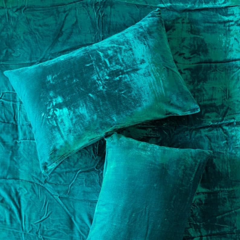 Funda de edredón de terciopelo sólido ultra lujosa, ropa de cama bohemia de 3 piezas, juego de ropa de cama de terciopelo (azul aguamarina, tamaño