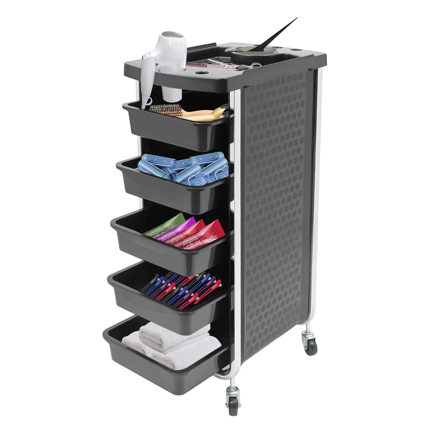 Carrito de salón con ruedas para peluquería, carrito de belleza con 5 cajones grandes, carrito de herramientas multiusos para tiendas de belleza,