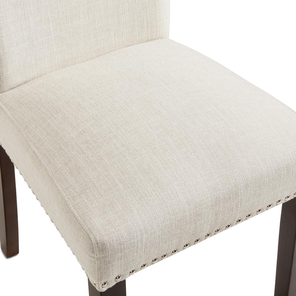 Uptown Club Scarpa Parson – Juego de 2 sillas de comedor con tapicería de lino, borde de cabeza de clavo, patas de espresso, elegancia de grado
