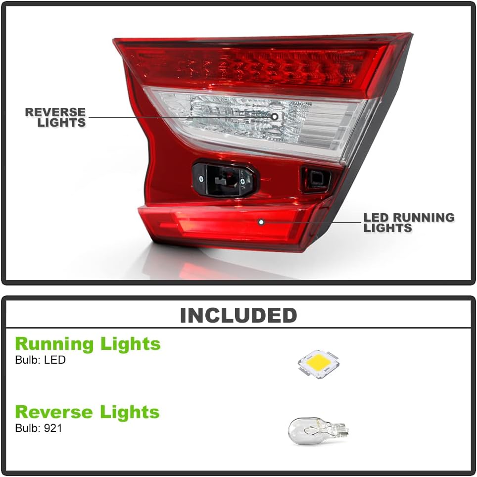 VIPMOTOZ Lámpara de freno de luz trasera interior de estilo de fábrica compatible con Honda Accord 2018-2022, carcasa cromada, lente transparente,