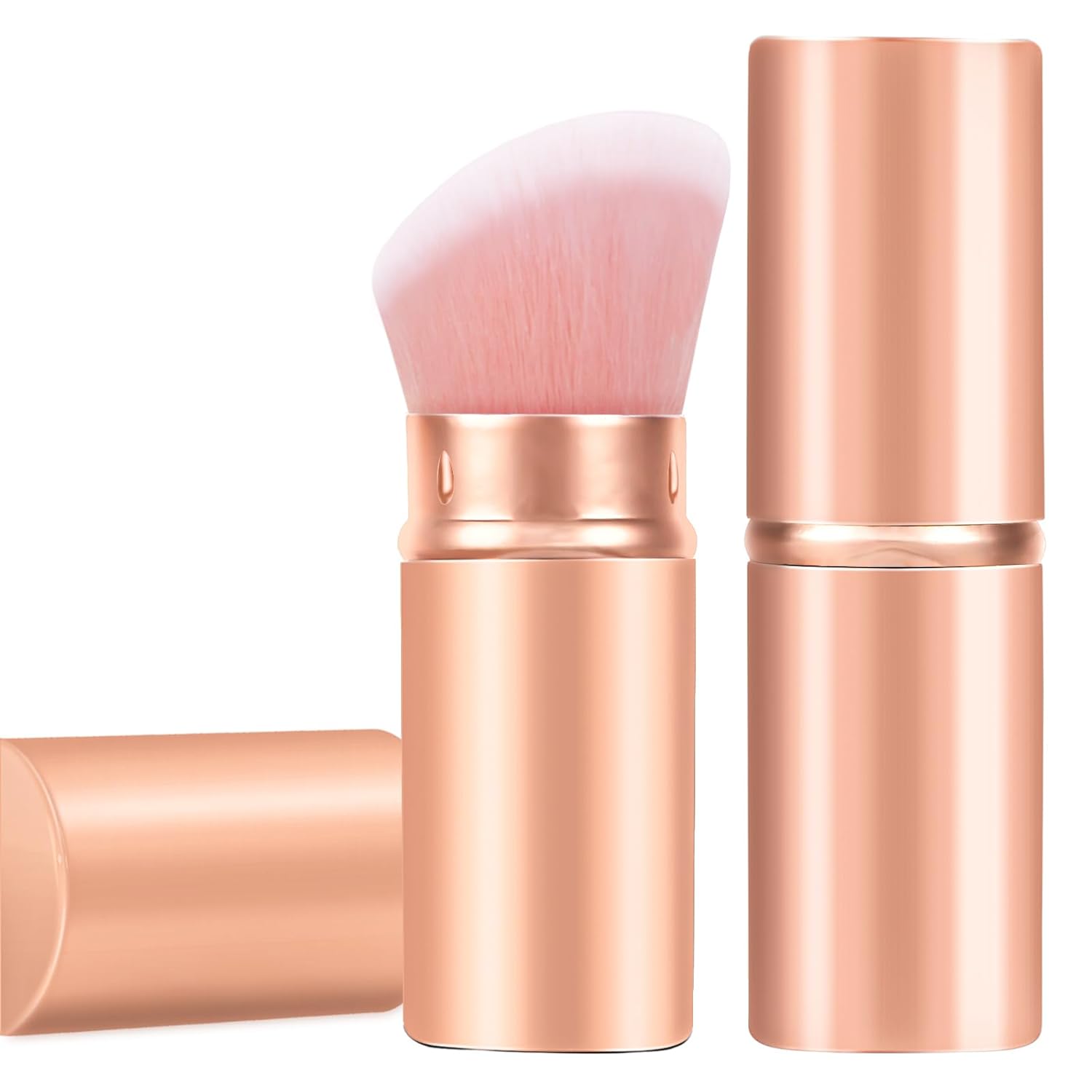 Falliny Brocha de maquillaje retráctil, base en polvo Kabuki en ángulo, cepillo de maquillaje protector solar, cepillo de viaje para rubor facial