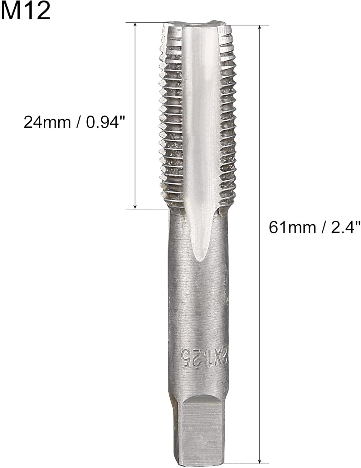 uxcell Grifo de mano métrico M12 rosca 1.25 paso 4 flautas rectas H2 herramienta de aleación inferior de acero y tornillo cónico juego de