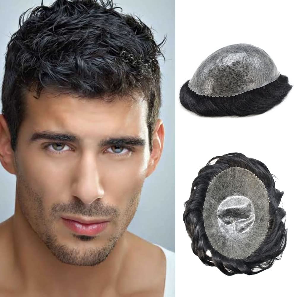 Hair Wonders Toupee de cabello humano para hombre completo polivinílico tupé para hombres, postizos, sistema de reemplazo de cabello inyectado de PU