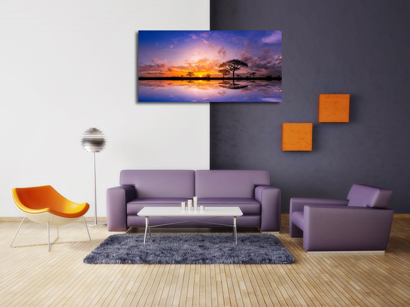 Aibonnly Lienzo decorativo para pared, 1 pieza, diseño de árbol, reflexión, paisaje, póster enmarcado y estirado, listo para colgar, para sala de