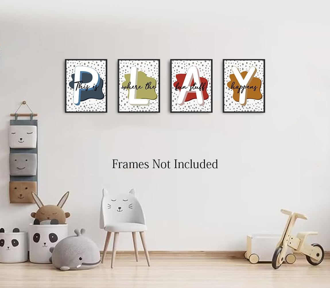 Póster de pared para sala de juegos para niños, póster bohemio de moda con puntos negros, decoración de lienzo para sala de juegos infantil, arte de